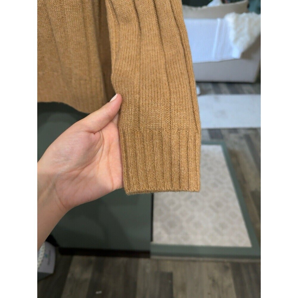 Madewell Varsity V Neck Ribbed Wool Blend Sweater Camel Blue Women M FA23 - Picture 4 of 8
